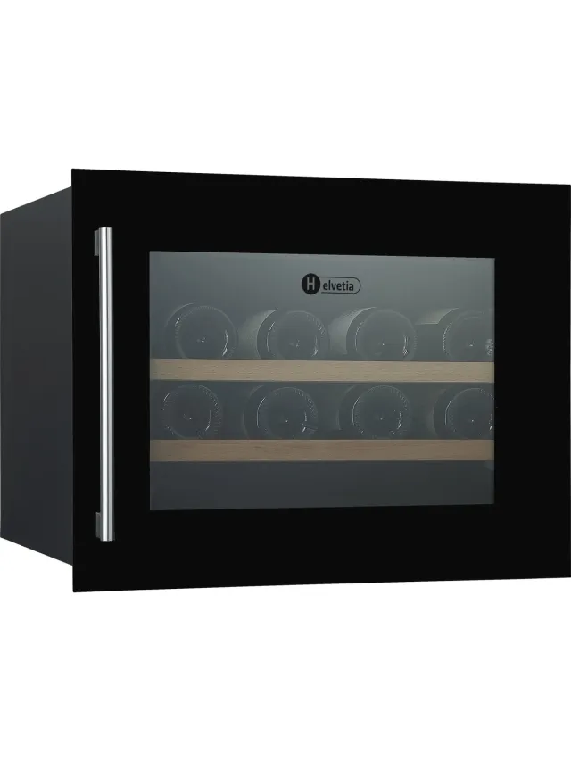 helvetia Inbouw wijnkoelkast H 45 cm HWTE128GN - 1 temperatuurzone 5-20 °C - 28 flessen - LED - Zwart Glas