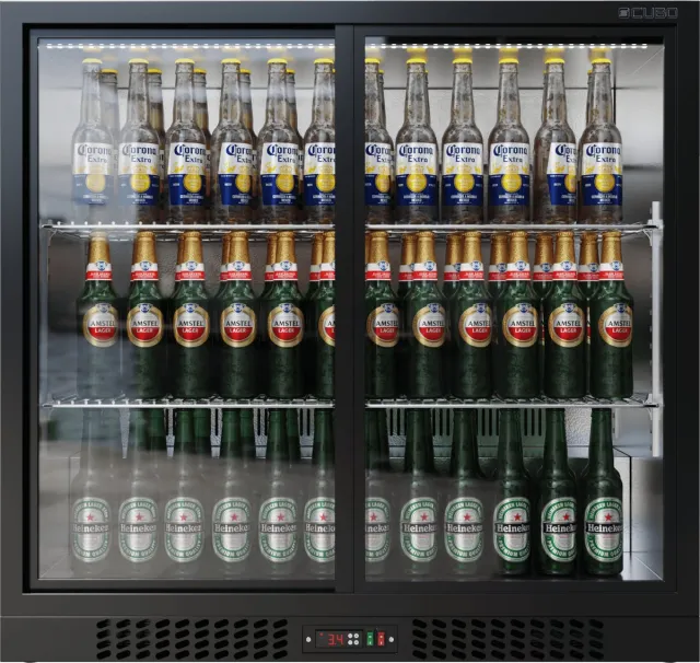 CUBO Barkoelkast 207L - 2 Schuifdeuren van glas - Afsluitbaar met slot - CS-210S-EE- Frigo - Matzwart