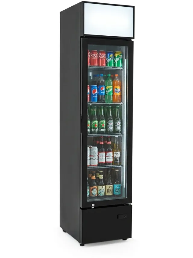 HCB Professionele Horeca Glasdeur koelkast - 1 deur - 160 liter - 230V - Koeling met glazen deur - Flessenkoelkast - Drankenkoelkast - 49x39.5x188.5 cm (DxBxH) - 73 kg - Frigo - 7948 Zwart