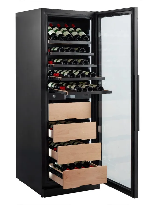Nestor M NWX286FN2 Premium Wijnklimaatkast 98 Flessen – 2 Zones – Vrijstaand – 5-20°C – Zwart Glas – Koolstoffilter - Houten Leggers en lades – 3 kleuren LED Verlichting