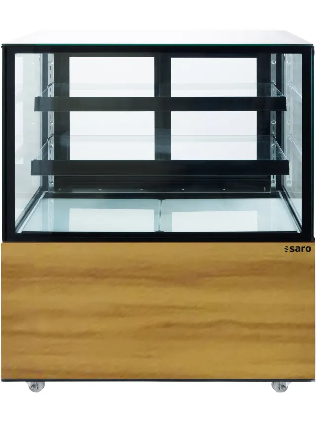 Saro Gebaksvitrine MAXIME | 300L | RVS | LED Verlichting | Dubbelzijdig Glas | Geforceerde Koeling | Horeca Vitrine hout