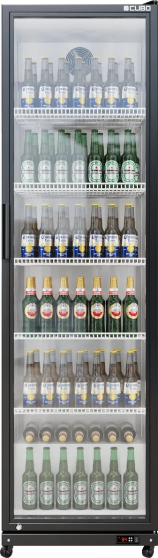 CUBO Drankenkoelkast 373L - Glazen deur met LED-verlichting - Afsluitbaar met slot - Energiezuinig - CS-390W Zwart