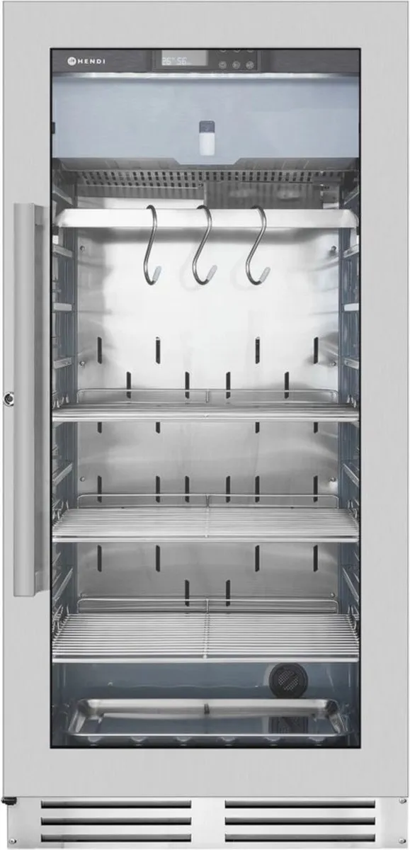 Hendi Arktic Vleesrijpingskast 233 l met glasdeur, 3 schappen en 3 haken rvs