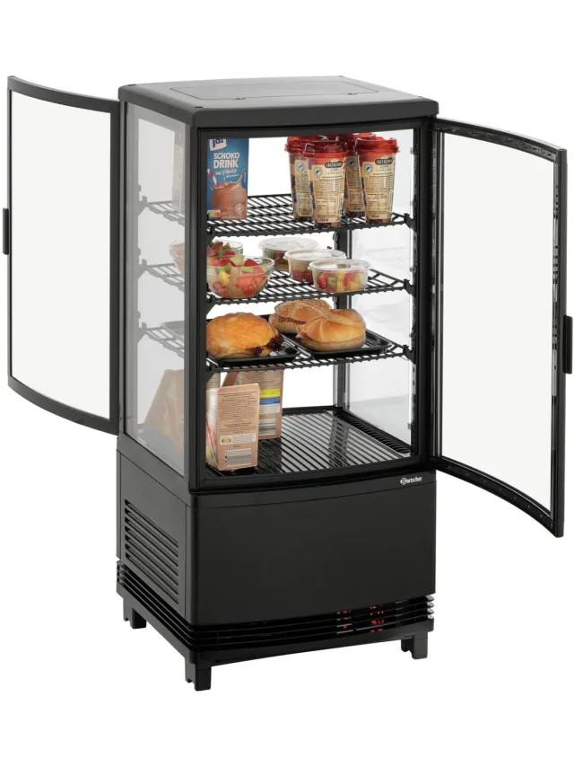 Bartscher Mini-koelvitrine - 4 Niveaus - 75L - Led - 425x425x915mm Zwart