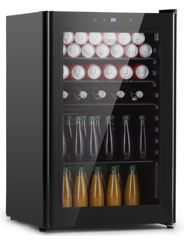 Klarstein Drankkoeler minikoelkast met glazen deur en ledverlichting, minikoelkast voor op de kamer, kleine met 4 uitneembare schappen, kleine koelkast 115 liter, koelkast voor binnen en buiten, stil, 0-22 °C - Drankkoelkast - voor Bar - Touch Zwart