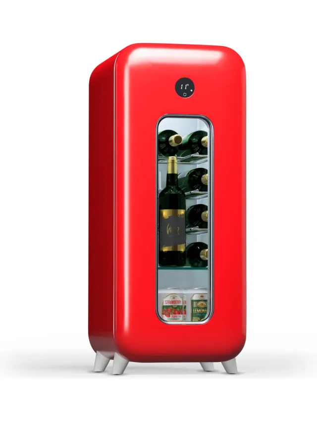 Klarstein vrijstaande wijnkoelkast 1 zone, drankkoelkast klein, kleine wijnkoelkast, wijn koelkast klein met glazen deur, indoor/outdoor flessenkoelkast, wine fridge, 15 flessen Rood
