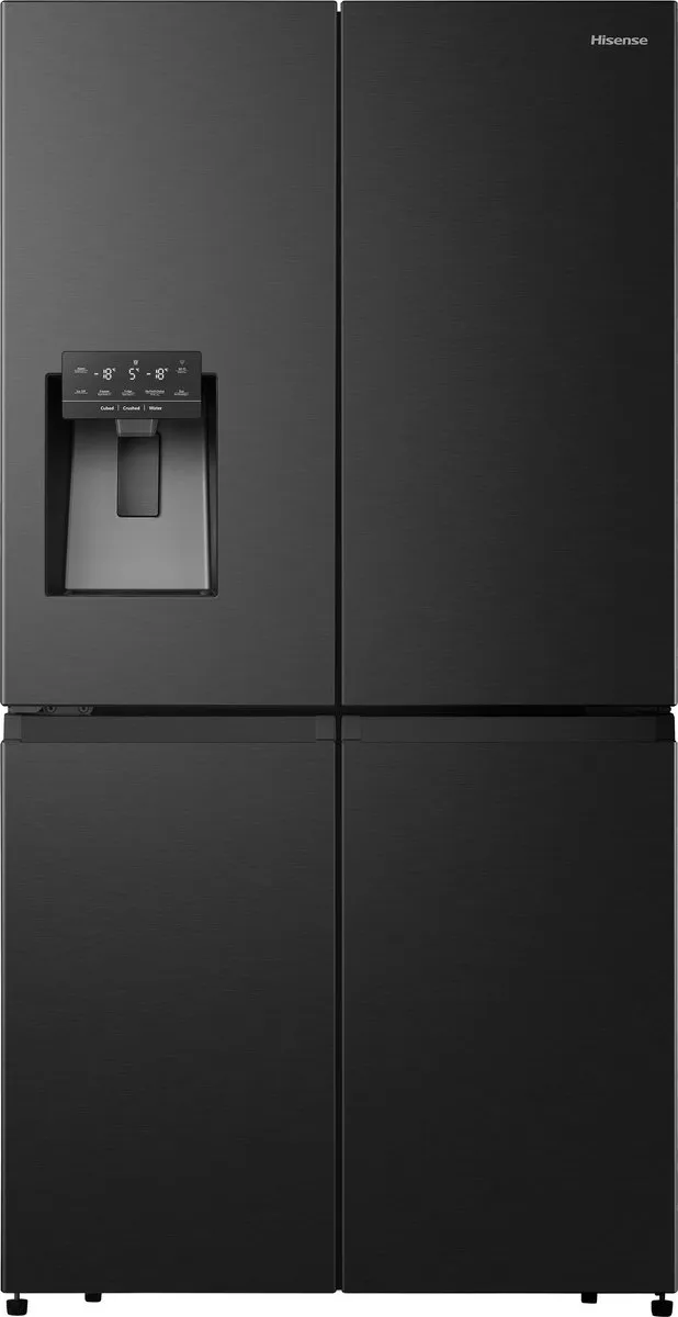 Hisense RQ760N4SBFE - Amerikaanse koelkast - No-Frost - 178 cm hoog - 584 liter - Energielabel E - Invriesvermogen 9 kg/24u - Geluidsniveau 37 dB - LED Display - SuperCool - FastFreeze - Deuralarm - Interverter Compressor - ConnectLife Zwart