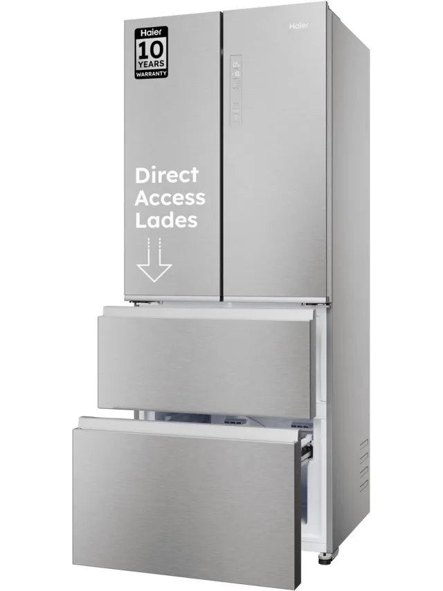 Haier HFR3718DNMM - Koel-vriescombinatie - 402L - Total No Frost - Direct Access lades - 99% Air Surround - Energieklasse D - 10 Jaar Garantie op onderdelen Roestvrijstaal