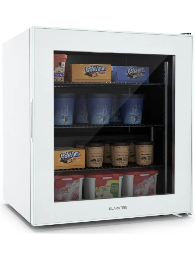 Klarstein Iceage 88 Vriezer - 88 Liter inhoud 3 Schappen - Thermostaat - Glazen front - Wit - Vrieskast Diepvrieskast - LED Compact - Verstelbaar - Freezer Vrieskast Klein