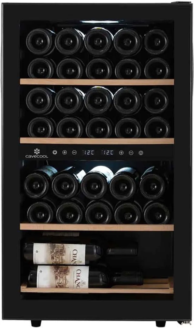 CaveCool Wijnkoelkast- Cavecool Chill Ruby – 34 flessen – 2 temperatuurzones – zwart Black
