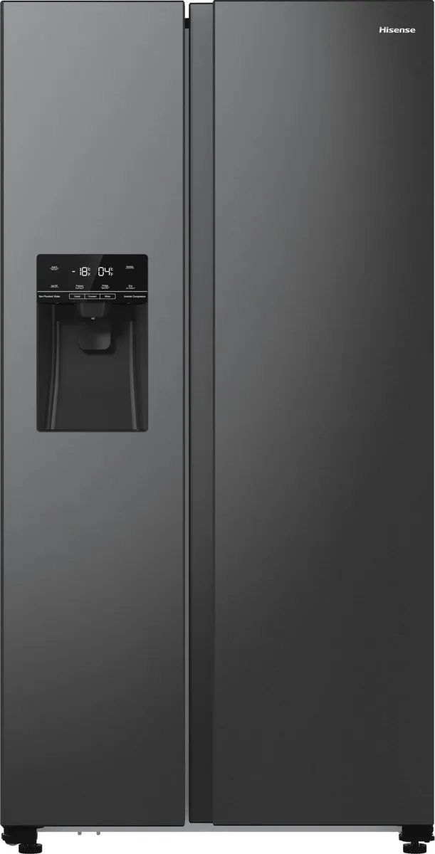 Hisense RS5P535NTFE - Amerikaanse koelkast - No-Frost - 178 cm hoog - 566 liter - Energielabel E - Invriesvermogen 12 kg/24u - Geluidsniveau 39 dB - LED Display - SuperCool - FastFreeze - Deuralarm - Interverter Compressor Zwart