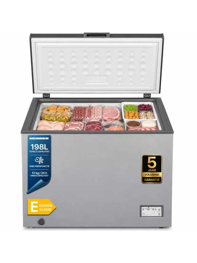 Heinner HCF-205NHSE++ Vrieskist – 198 L – Waterbestendig LED-display – LED-verlichting – Inverter Compressor – Zilver – 5 Jaar Garantie Silver