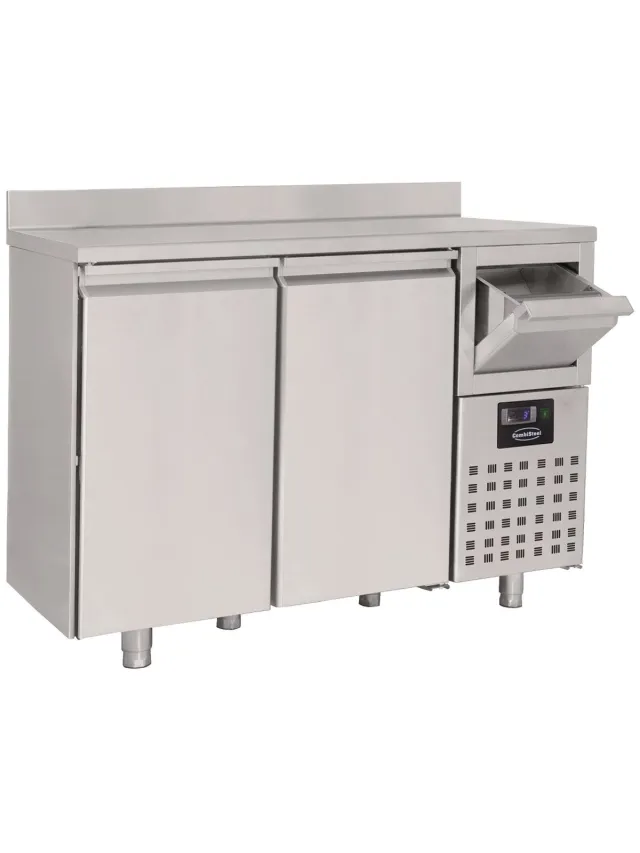 Combisteel Koelwerkbank - 550L - 2 Deuren GN 1/1 + Afkloplade-2°C/+8°C - Geforceerd - Achterrand - 1580x600x1050/1150mm Grijs