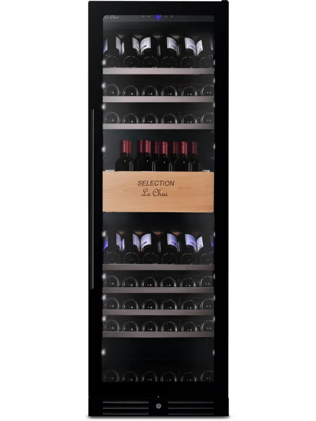 Le Chai PRO LMN1185 - 1 Temperatuur - 5 tot 180°C - 118 Flessen - zwart - Lade voor 30 Flessen rechtopstaand: ideaal voor Horeca - Slot - 7 schuifplateaus (2 met mogelijke presentatiestand)