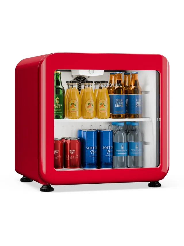 Klarstein Audrey Evo drankenkoelkast 45 L – Drankenkoeling met glazen deur, ledverlichting, regelbare temperatuur 0-10 °C, stille werking Rood