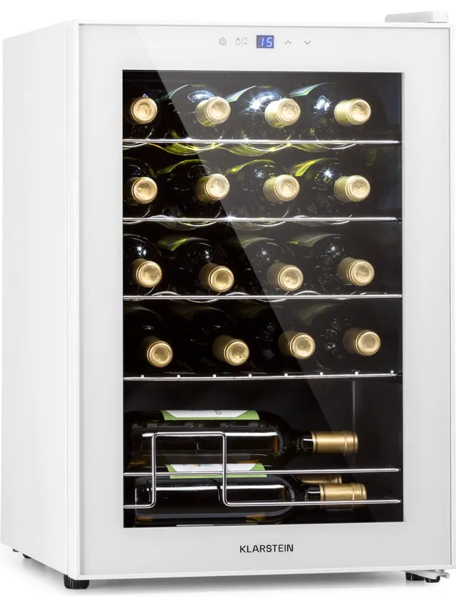 Klarstein Wijnkoeler Shiraz 20 Uno Wijnkoelkast - 53 Liter - 20 Flessen - Touch bediening - 5-18°C - Wit glas - 45 cm - voor Bar - Vrijstaand - Wine Cooler Wine Fridge Wijnklimaatkast Wijnkast