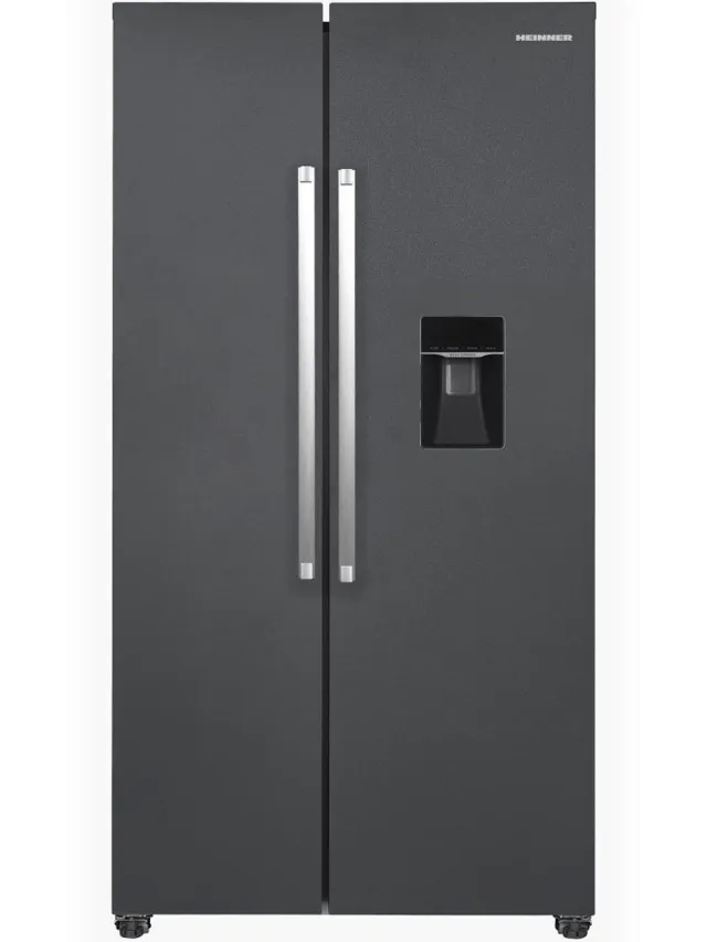 Heinner HSBS-HM529NFINVDGWDE++ American Side-by-Side Koelkast met Waterdispenser 529 L – Total No Frost – Inverter Compressor – Super Freeze – Open-deur Alarm – Vingerafdrukbestendige Afwerking – Antracietgrijs – 5 Jaar Garantie