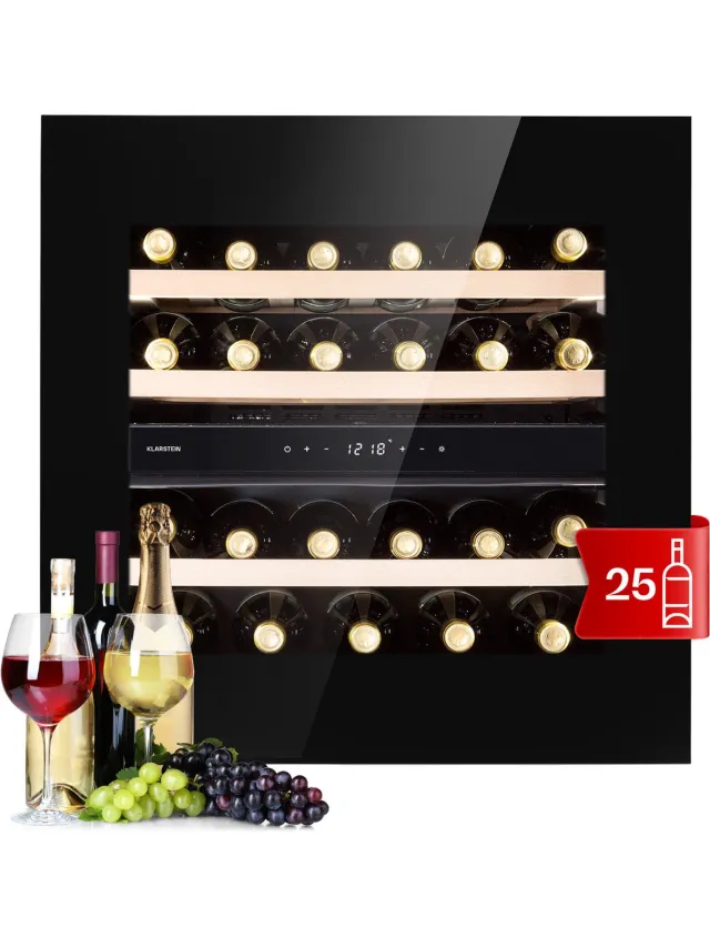 Klarstein Wijnkoelkast vrijstaand, Kleine drankenkoelkast smal, 2 zones wijnkoelkast met glazen deur, Indoor/Outdoor Beersafe, Koelkast klein met led-lichten, 5-20°C, 25 flessen Zwart