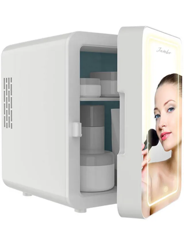 Jambo® Skincare Fridge - Mini Koelkast - Make-up Koelkast met Spiegel - Beauty Fridge met Spiegel en 3 Standen Ledverlichting - Wit - Cosmetica - 4 Liter