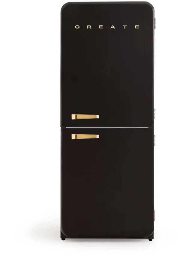 Create Koelkast in retro stijl - FRIDGE RETRO COMBI 401 zwart met gouden handgreep