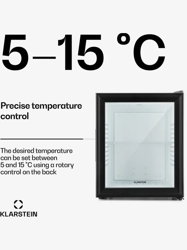 Klarstein Minibar Barmodel Koelkast - 23 Liter - glas - 23dB - Zwart - Minikoelkast - 5-15°C - voor Hotelkamer voor Kantoor - Stil Compact - Mini Fridge Kleine Koelkast Hotelkoelkast Drankkoeler Compact Koelkast
