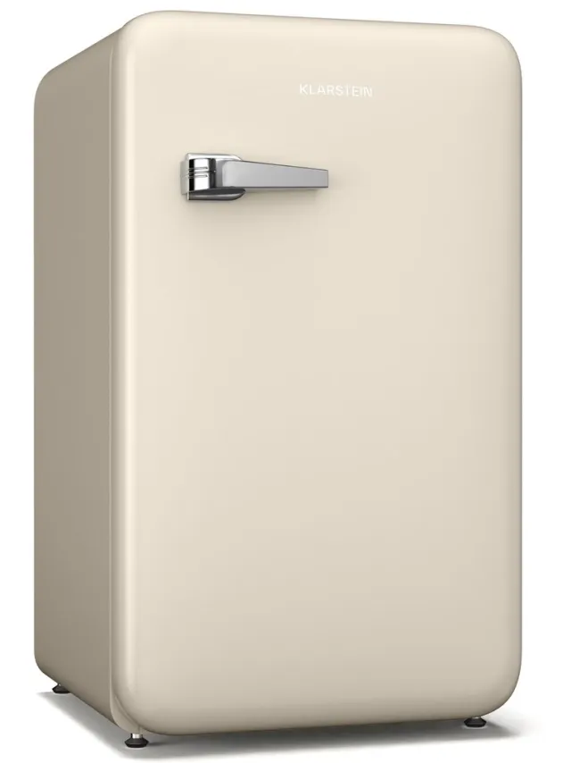 Klarstein Koelkast Audrey Evo retro, 112 liter, vrijstaand zonder vriesvak, stil (40 dB), verstelbare pootjes, thermostaat van 0–10 °C, crème - voor Slaapkamer - Compact Geruisloos - Mini Fridge - Compact Koelkast