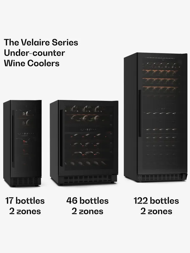 Klarstein Wijnkoeler Velaire wijnkoelkast met twee zones - 122 flessen, 2 zones, 5-22 °C, touchbediening, LED, UV-glas, inbouw of vrijstaand - voor Bar - Houten Schappen - voor Champagne - voor Keuken - Wijnklimaatkast - Wijnkast Zwart