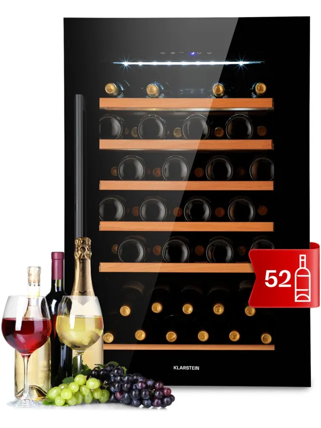 Klarstein Wijnkoeler Vinsider 52 Built-in Uno Inbouw wijnkoelkast - 52 Flessen - 137 Liter - Roestvrij staal - Zwart - Touch Houten Schappen - RVS - Wine Cooler Wine Fridge Wijnklimaatkast Wijnkast