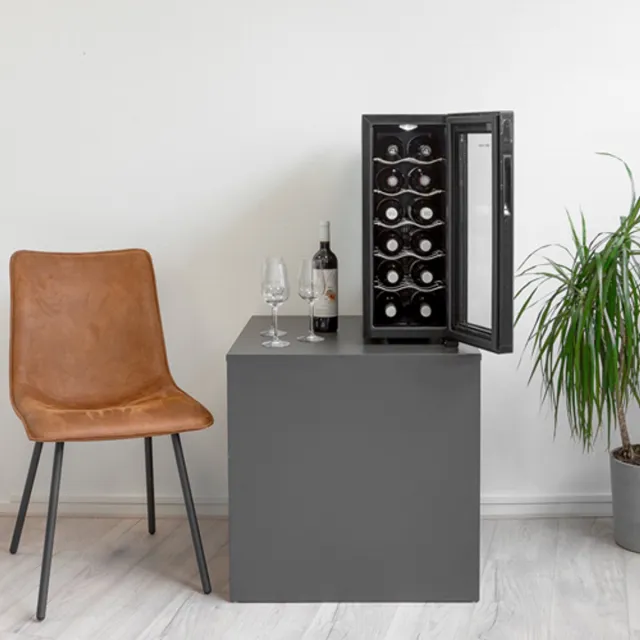 Wine Klima S12-GD - Wijnkoelkast - 12 flessen - enkele zone - ultra stil Zwart met glazen deur