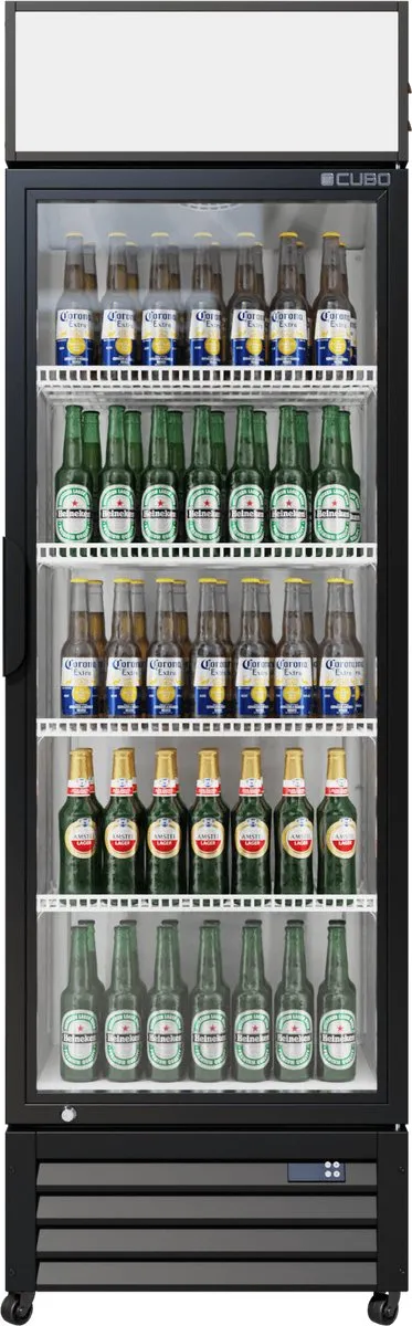 CUBO Horeca Koelkast 335L - Glazen deur met reclamedisplay - Afsluitbaar met slot - Energiezuinig - CS-370W-EE Zwart