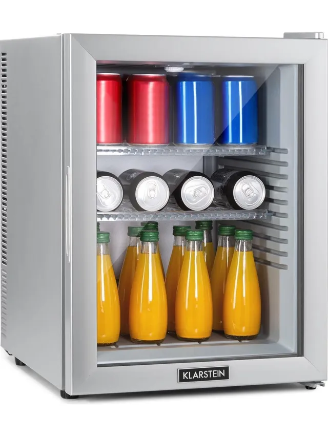 Klarstein minikoelkast met glazen deur, minikoelkast voor drankjes, snacks en cosmetica, kleine en stille koelkast, verstelbare planken, kleine huidverzorgingskoelkast 12-18 °C, 42 liter Zilver
