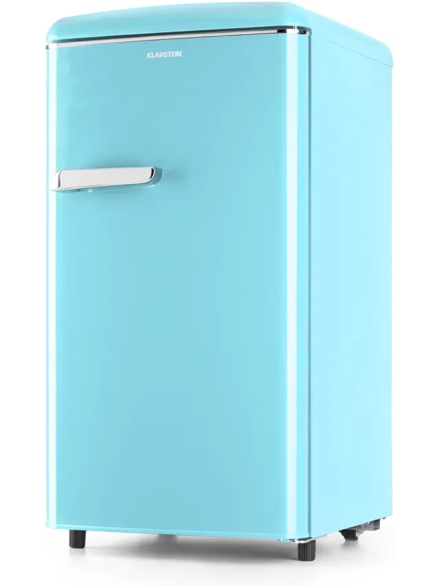 Klarstein Laika vriezer - 60 liter totale inhoud, 5-traps thermostaat, 0 tot -18 °C, 3 schappen, vrijstaand, retro design, blauw - Vrieskast Diepvrieskast - voor Keuken - 4-Sterren Compact - Freezer - Vrieskast Klein Pastelblauw