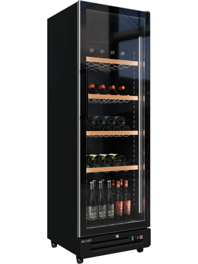 CUBO Wijnkoelkast 360L – Glasdeur – 5 Houten Legplanken – Zwart Interieur – CS-WF375 - Wijnkast
