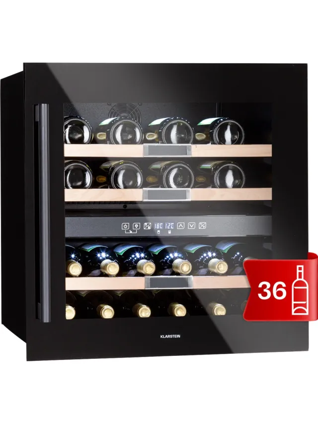 Klarstein Wijnkoeler Vinsider 36 - Wijnkoelkast - 2 Koelzones - 5-22°C - 85 Liter - Roestvrij Staal - Zwart - Wijnklimaatkast - 36 Flessen 42 cm - voor Bar - 2 Zones Glazen Deur - LED Display - Wijnkast - Wine Cooler