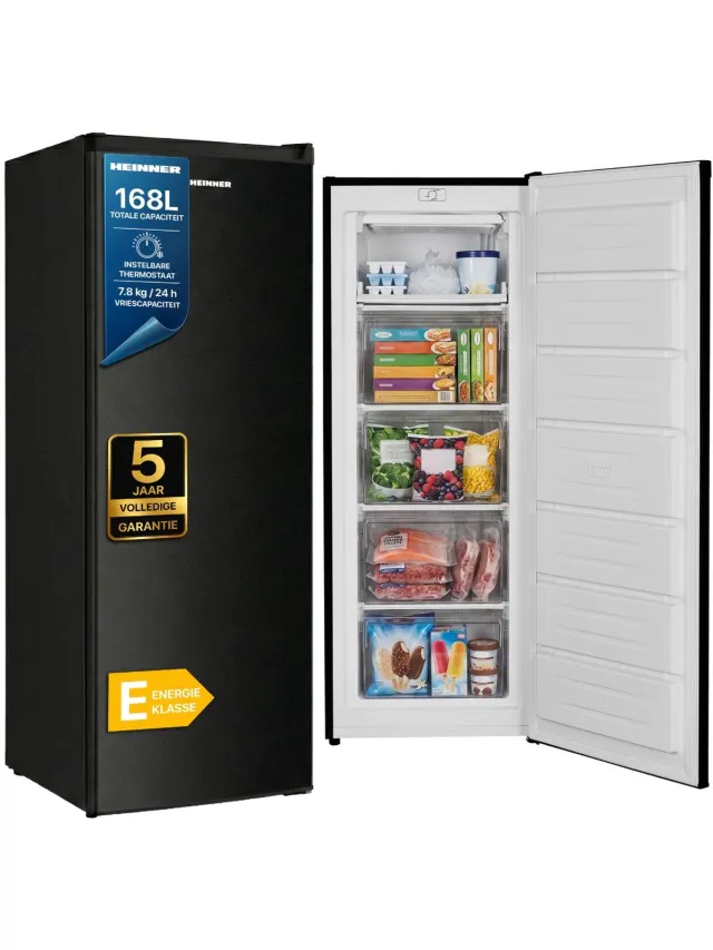 Heinner HFF-HM168BKE++ Vriezer – 168 L – Instelbare Mechanische Thermostaat – Energieklasse E – Omkeerbare Deur – Zwart – 5 Jaar Garantie