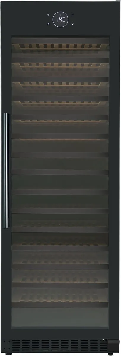 Le Chai LMN1820F - Vrijstaande wijnkoelkast voor 182 Flessen - Zwart glas - 1 zone - Geventileerde koeling - Temperatuuralarm - Witte LED-verlichting - Energieklasse F - Geluidsniveau 39 dB - Inhoud 424