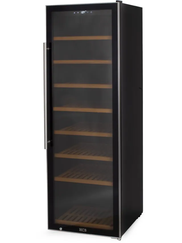 HCB Professionele luxe Wijnkoelkast voor 192 flessen - Wijnklimaatkast met houten lades - Vrijstaand wijn koelkast - Klimaatkast - Wijnkast - Wijnfrigo koeler - 87 kg - Frigo - 6821 Zwart - 192 flessen