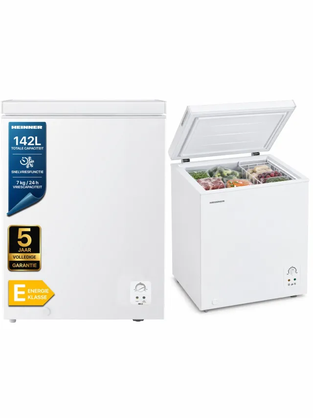 Heinner HCF-HS142E++ Vrieskist – 142 L – Snelvriesfunctie – Mechanische Bediening – Inclusief 1 Mand – Wit – 5 Jaar Garantie