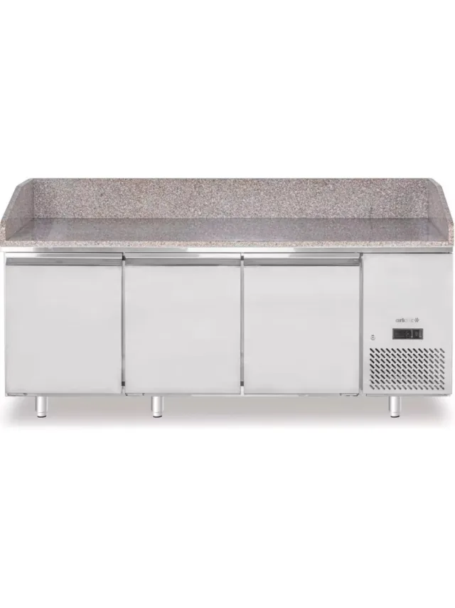 Arktic Hendi Arktic Pizzawerkbank Met Granieten Werkblad - 3-Deurs - 375L - 230V/400W - 2010x800x875mm granietWit