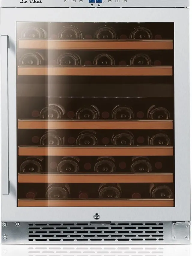 Le Chai PRO46E - Wijnkoelkast met 2 Zones - 46 flessen - RVS - Vrijstaand of inbouw - H 88 cm - 6 schuiflades - Slot - Multi-LED zilver (RVS)