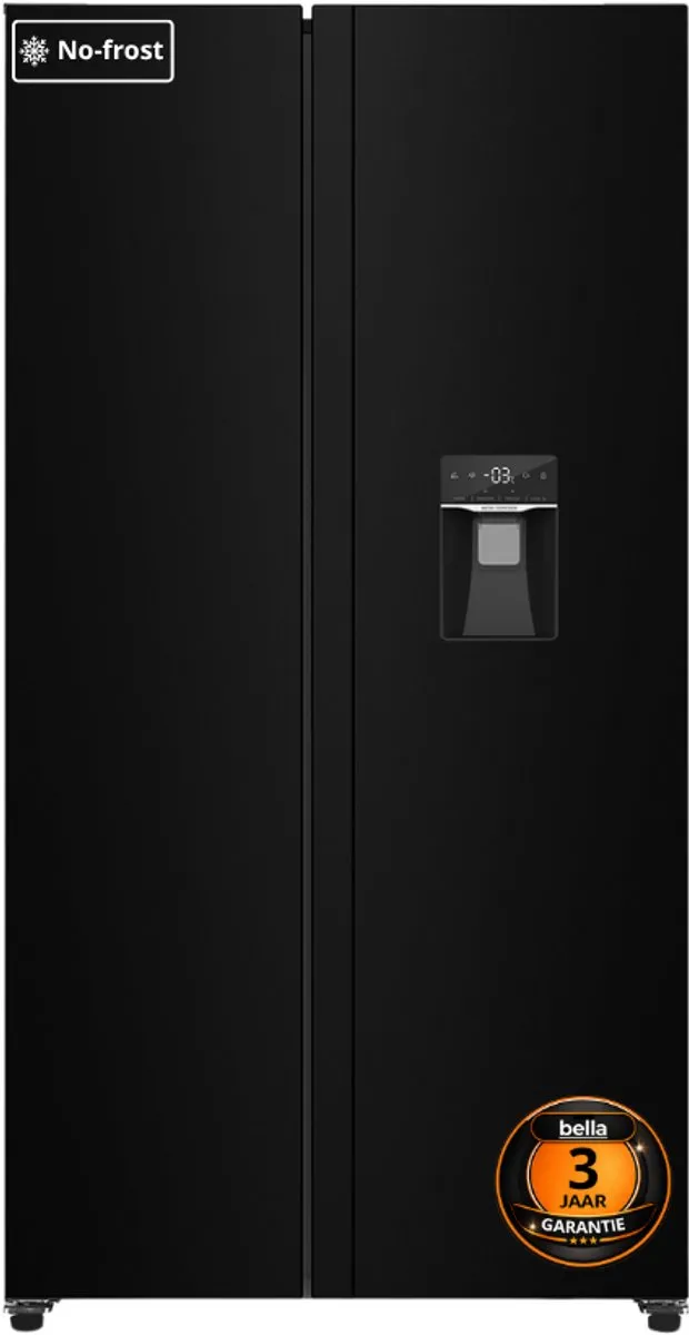 Bella BSBS-455.1WBE Amerikaanse koelkast, 442 liter, waterdispenser Zwart