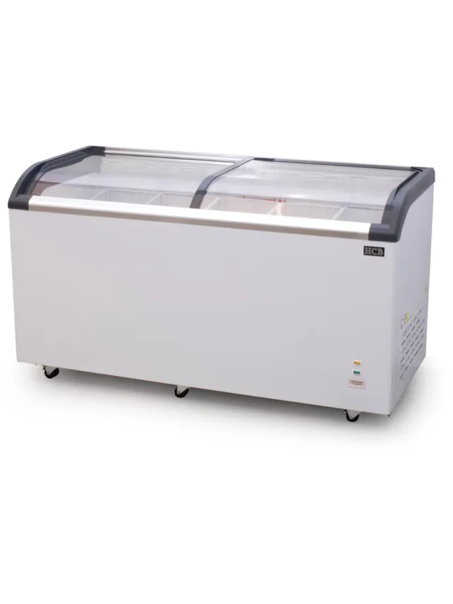 HCB Professionele Horeca vriezer - Vrieskist met glazen schuifdeksel - 455 liter - 230V - Diepvries koffer - 68x153x85 cm (DxBxH) - 77 kg - 8472 Wit - 455 liter