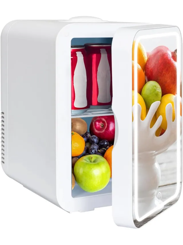 Savi Skincare Fridge - Mini Koelkast 8 Liter – Met Spiegel en Verlichting - Mini Fridge - Wit - ‎20cm x 26cm x 30cm