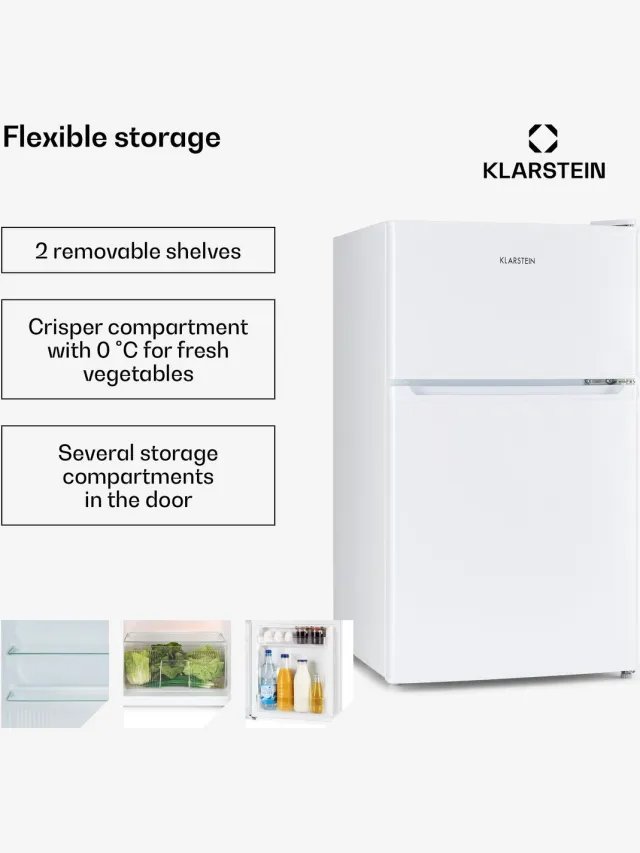 Klarstein Koelkast Big Daddy - met vriesvak, koel-vriescombinatie, stille koelkast, LED, 87 liter: 61 liter koelgedeelte en 26 liter vriesgedeelte, wit - Vrijstaand - Compact - Mini Fridge - Compact Koelkast - Kleine Koelkast