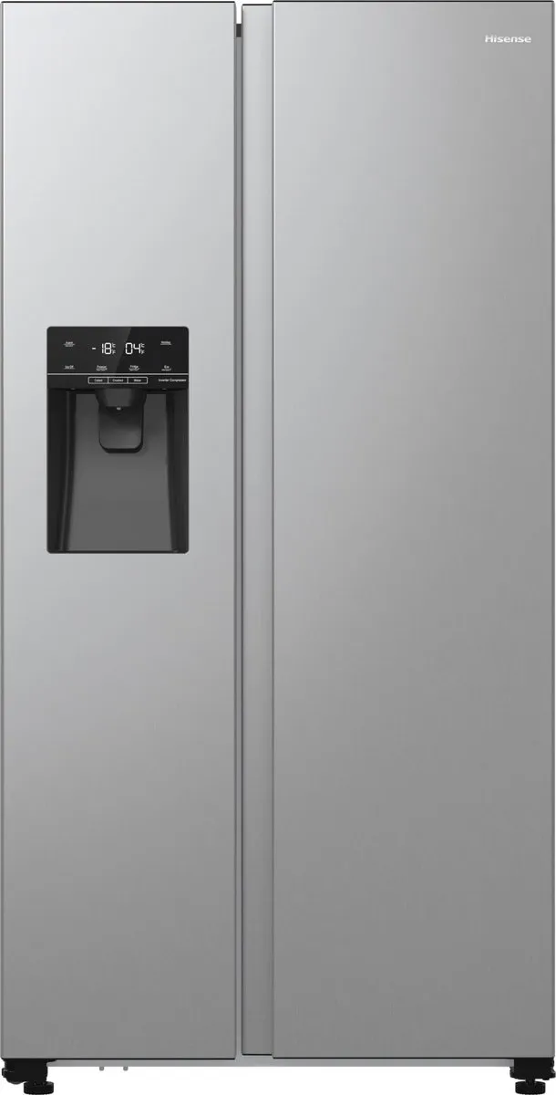 Hisense RS5P535NPCE - Amerikaanse koelkast - No-Frost - 178 cm hoog - 566 liter - Energielabel E - Invriesvermogen 12 kg/24u - Geluidsniveau 39 dB - LED Display - SuperCool - FastFreeze - Deuralarm - Interverter Compressor Roestvrijstaal