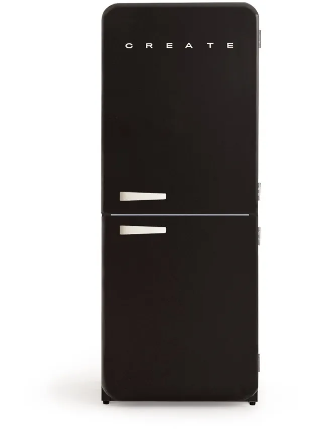 Create Koelkast in retro stijl - FRIDGE RETRO COMBI 401 Zwart met Gebroken witte handgreep