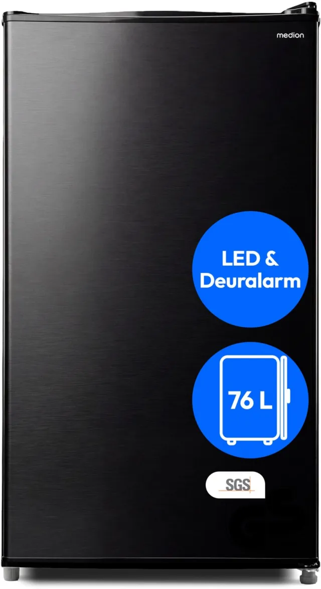 Medion Koelkast 76 L, vrijstaand - MD370009 - Donkergrijs | 3 legplateaus, hoogte 84,5 cm, omkeerbare deur, 2 deurvakken, verstelbare voeten zwart