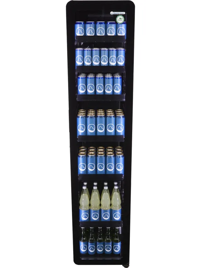 Gastro-Cool GD175 - Retro Slimline koelkast met glazen deur 220 Liter - Zwart/Zwart/Zwart 255100