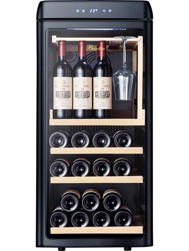 Vinata Retro Wijnklimaatkast Vrijstaand - Wijnkoelkast 42 flessen - 92 x 43.4 x 61.5 cm - Glazen deur Zwart
