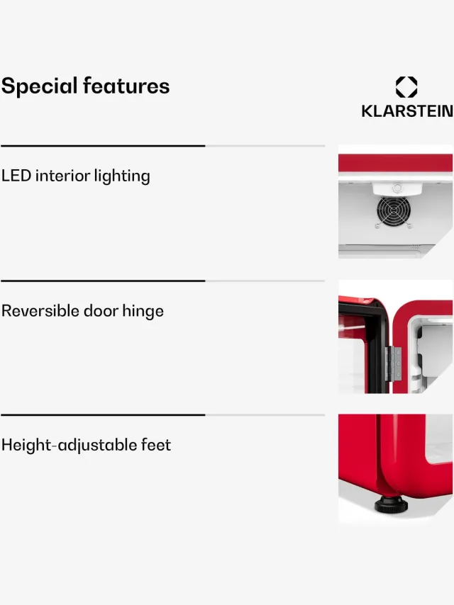 Klarstein Audrey Evo drankenkoelkast 95 L – Drankenkoeling met glazen deur, ledverlichting, regelbare temperatuur 0-10 °C, 3 schappen, stille werking Rood